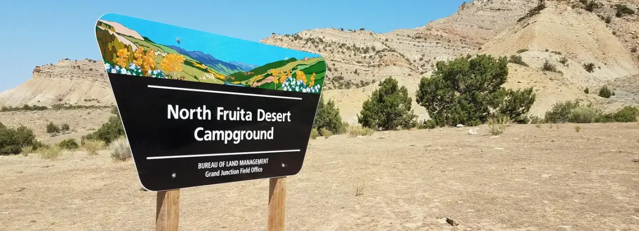 North Fruita Desert Campground sign